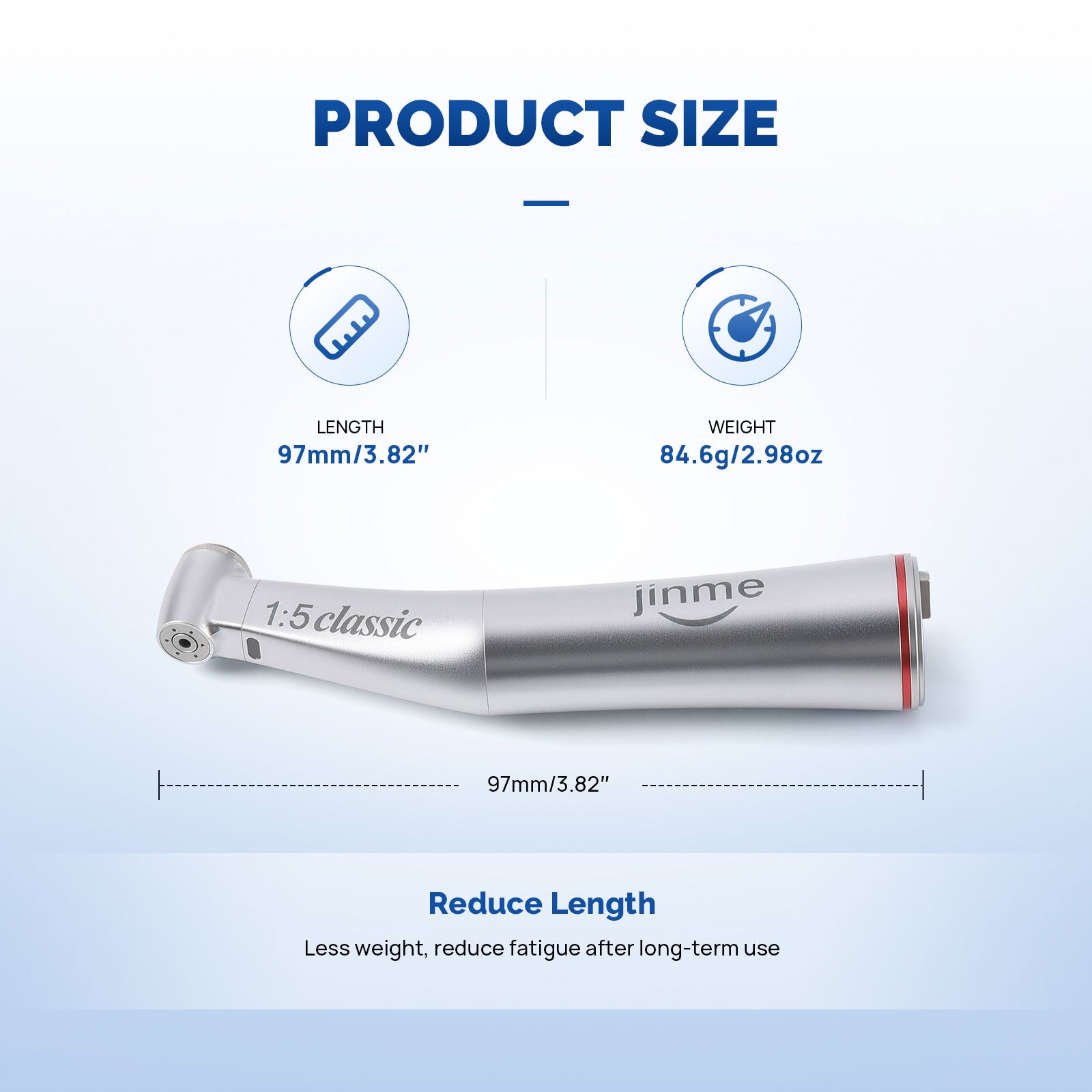 Jinme 1:5 Fiber Optic Electric Handpiece Increasing Contra Angle Standard Head Inner Channel W15LW - azdentall.com