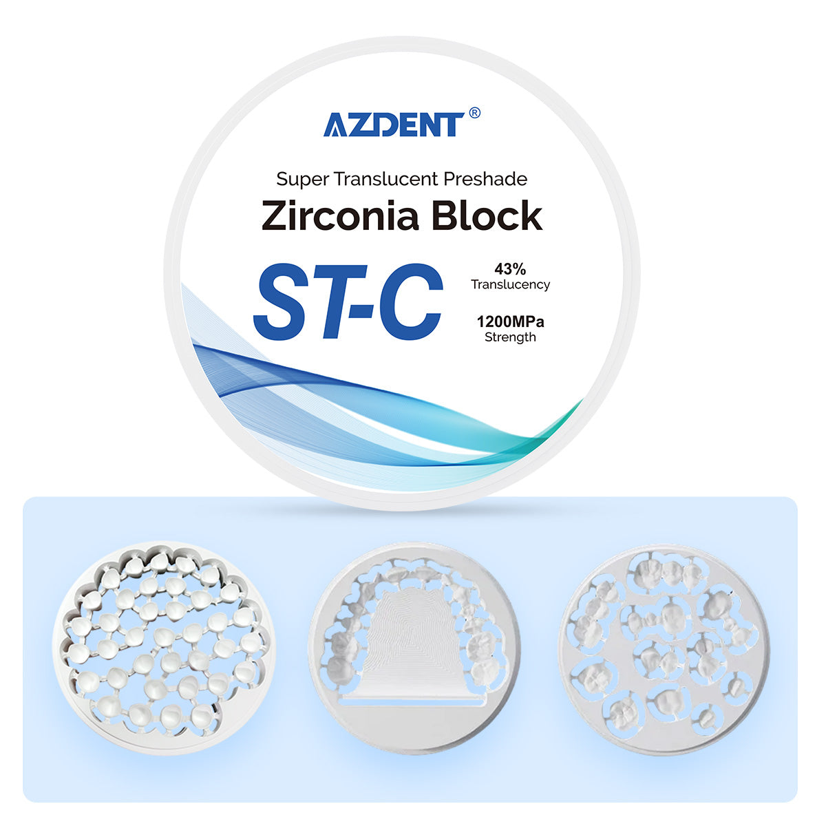 AZDENT Dental ST-C Pre-Shade Zirconia Block Disc High Translucency 98mm - azdentall.com