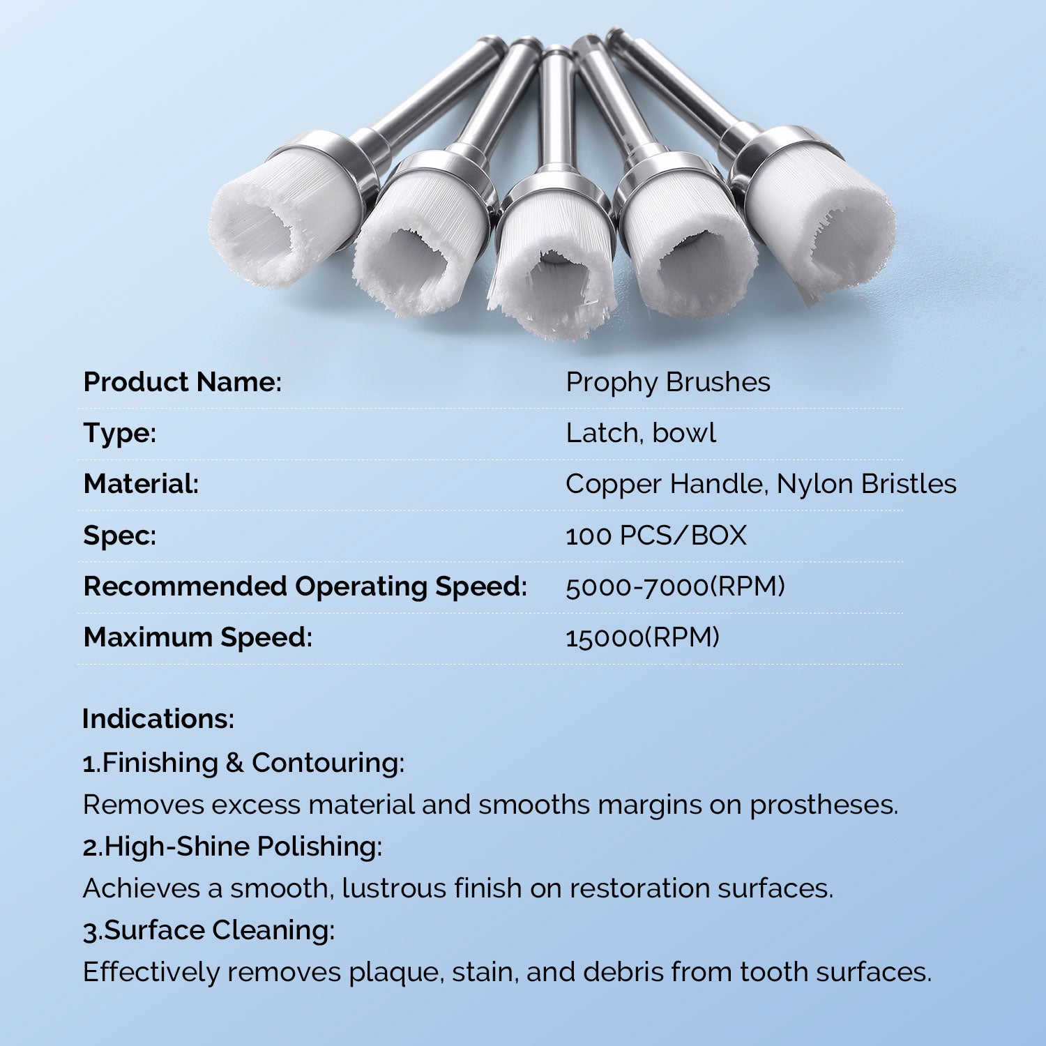 AZDENT Dental Prophy Brushes RA Latch Type Bowl Shape Nylon Soft Copper Handle 100pcs/Box - azdentall.com