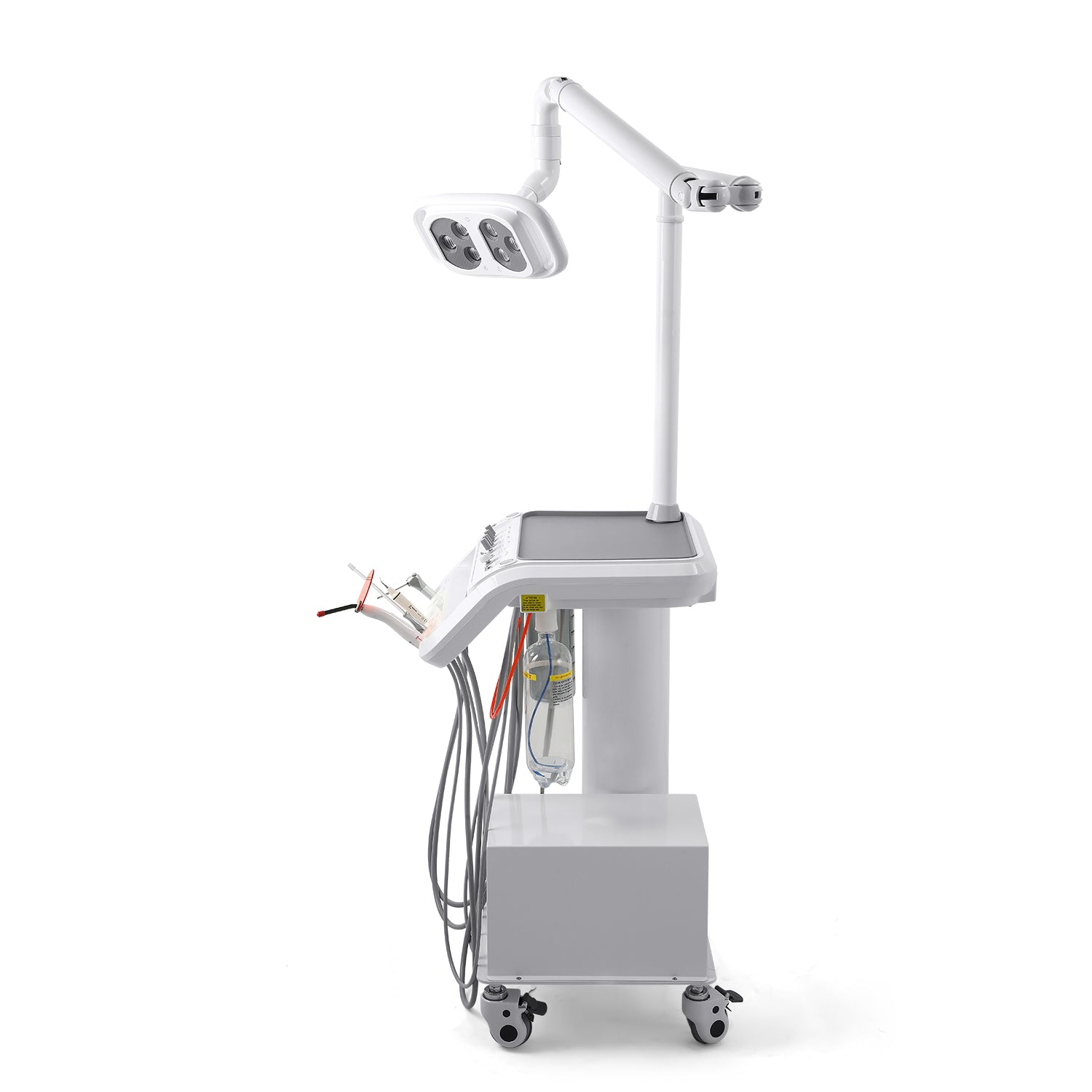 Portable Dental Mobile Cart Delivery Unit 4 Holes with 6 LED Light Lamp & Air Compressor & Woodpecker Scaler and Curing Light - azdentall.com