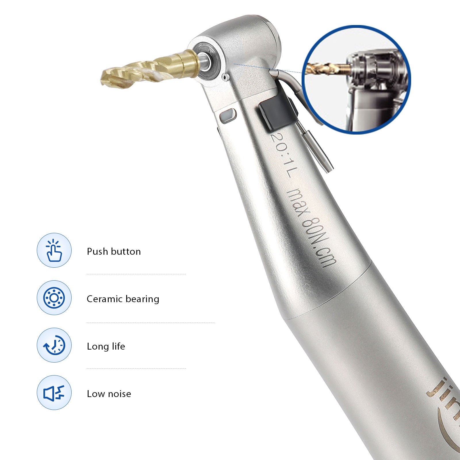 Jinme L Fiber Optic LED 20:1 Implant Contra Angle Low Speed Handpiece - azdentall.com