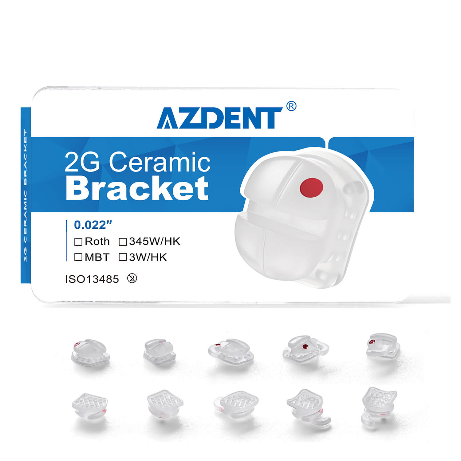 AZDENT Dental Orthodontic Clear Ceramic Brackets Roth/MBT 0.022 Hooks 345 20pcs/Box - azdentall.com