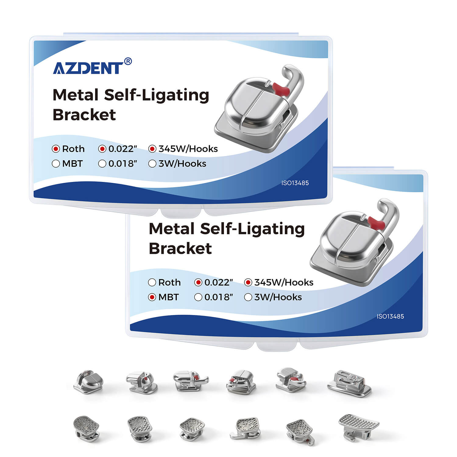 AZDENT Dental Self-Ligating Brackets Roth/MBT .022 Hooks 345 & Buccal Tubes 24pcs/Kit - azdentall.com
