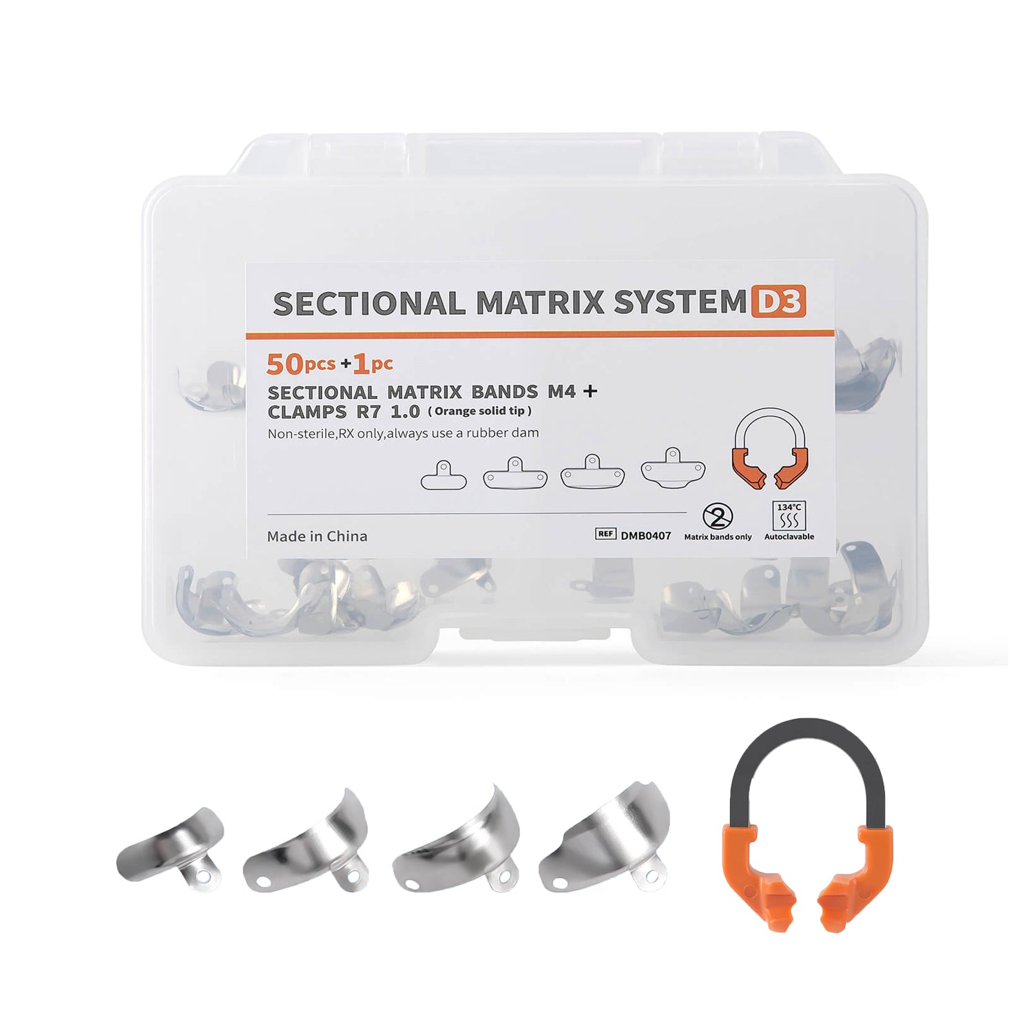 Dental Sectional Matrix System Sectional Contoured Matrix Bands 50Pcs and Clamping Ring 1Pc Kit - azdentall.com