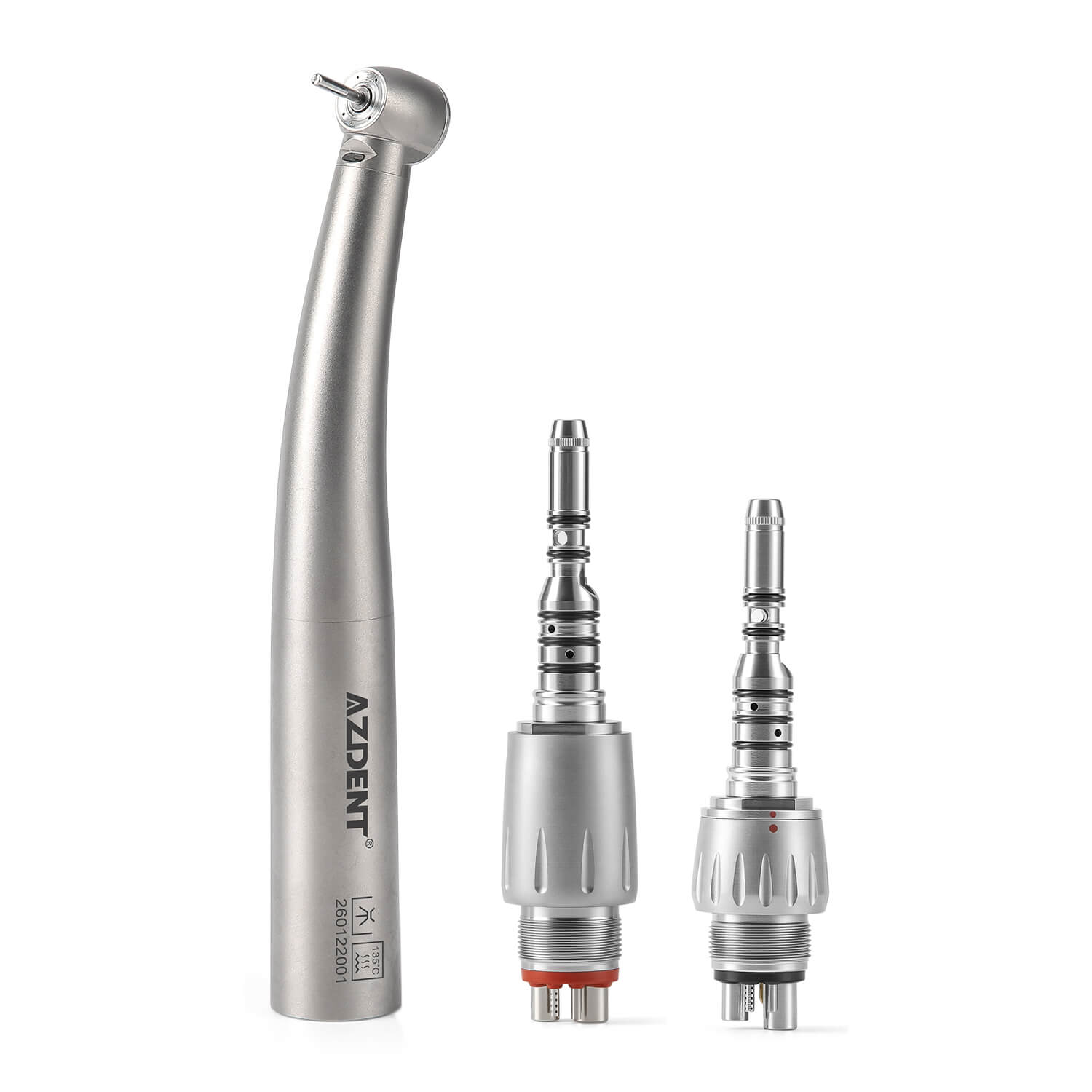 Dental LED Fiber Optic High Speed Handpiece Titanium Standard Head Push Button Four Water Spray / 4 or 6 Holes Quick Coupler - azdentall.com