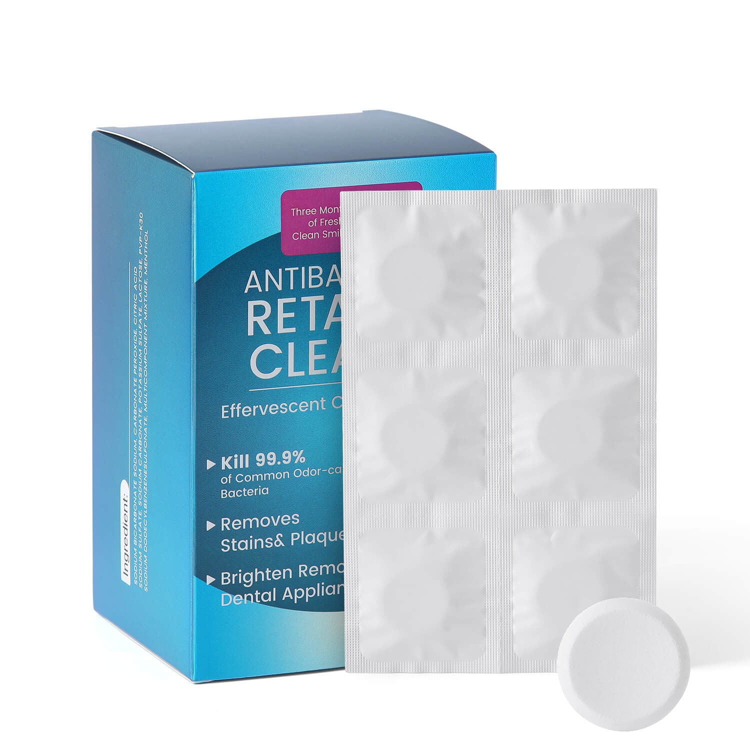 Retainer Cleaner Effervescent Tablets Orthodontic and Denture for Appliances Mint Flavor 60Tabs/Box - azdentall.com