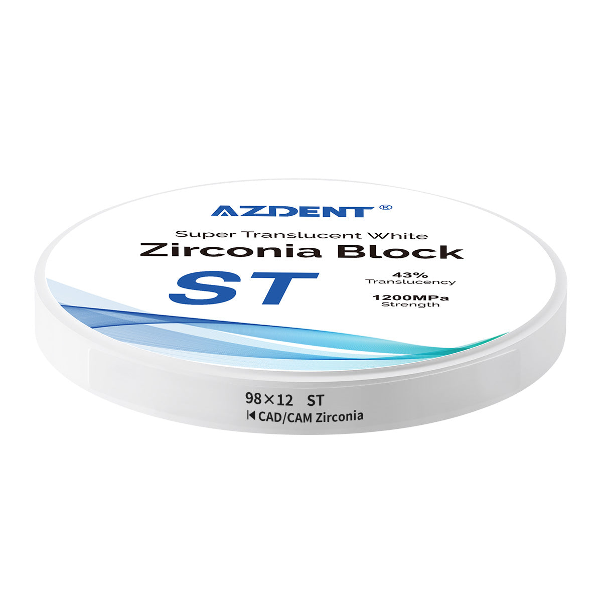 AZDENT Dental ST White Zirconia Block Disc Super Translucent 98x12mm - azdentall.com