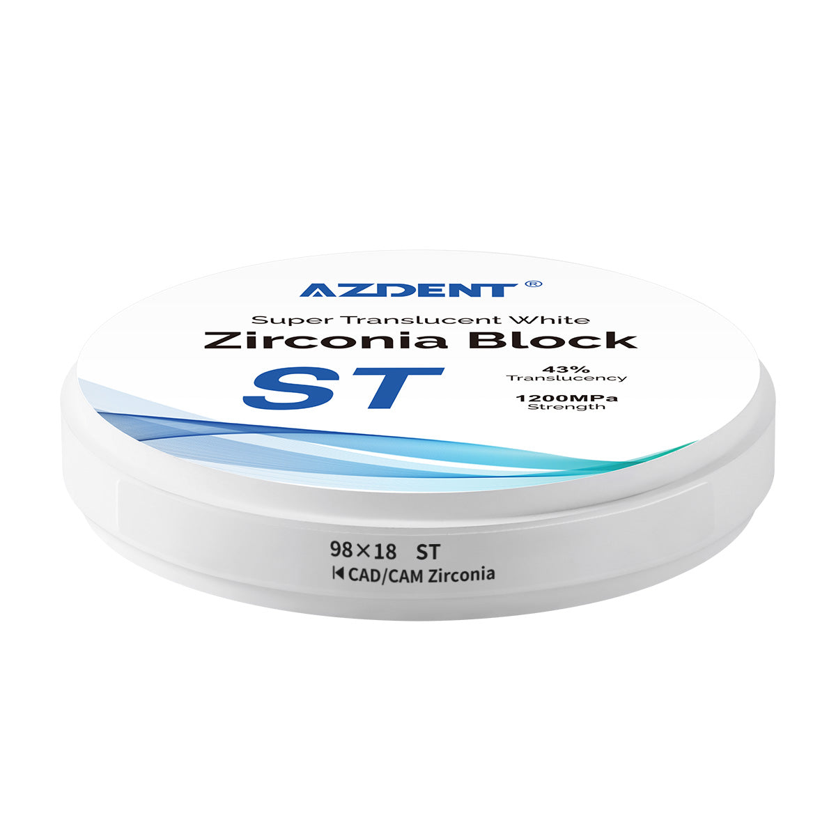 AZDENT Dental ST White Zirconia Block Disc Super Translucent 98x18mm - azdentall.com