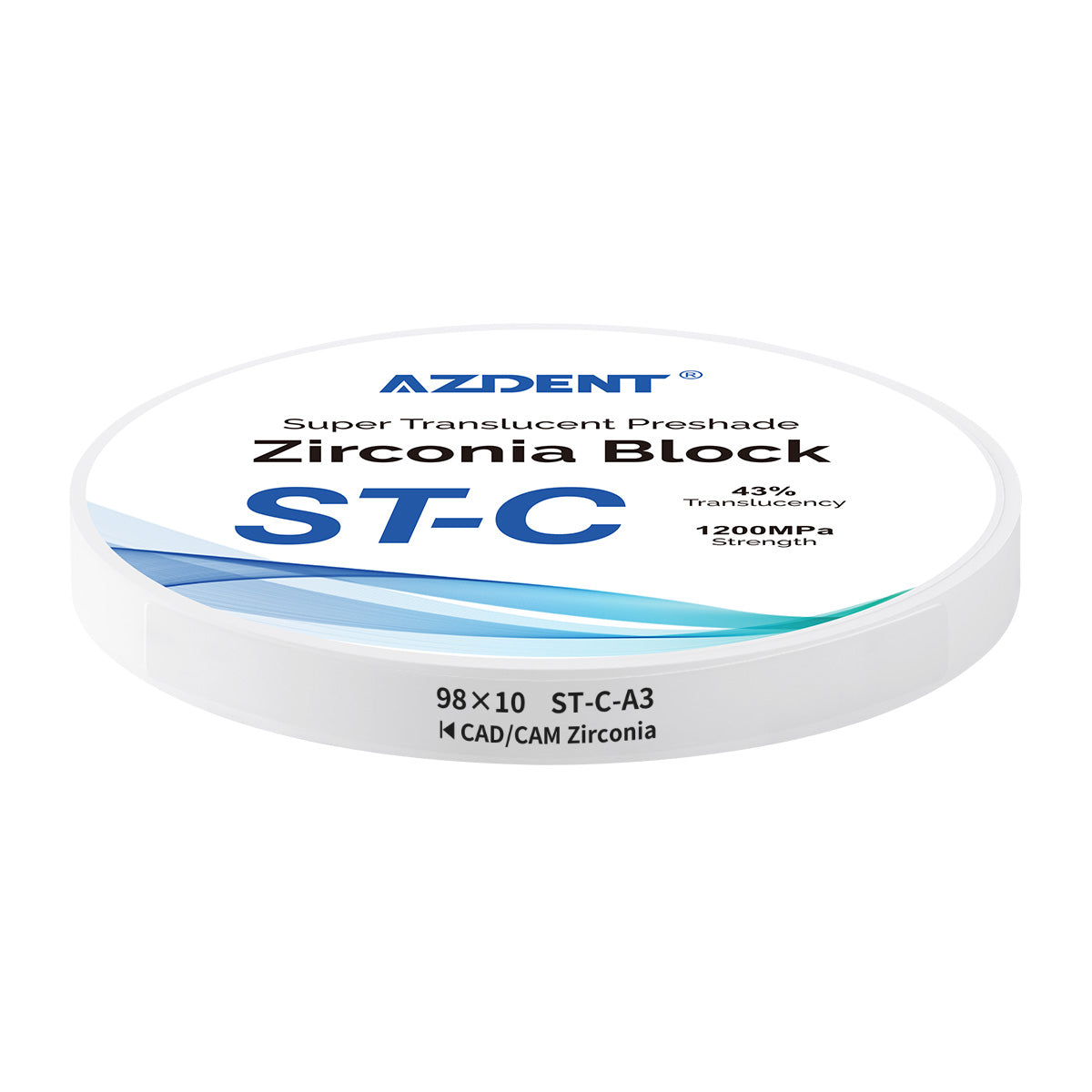 AZDENT Dental ST-C Pre-Shade Zirconia Block Disc High Translucency 98x10mm A3 - azdentall.com  Edit alt text