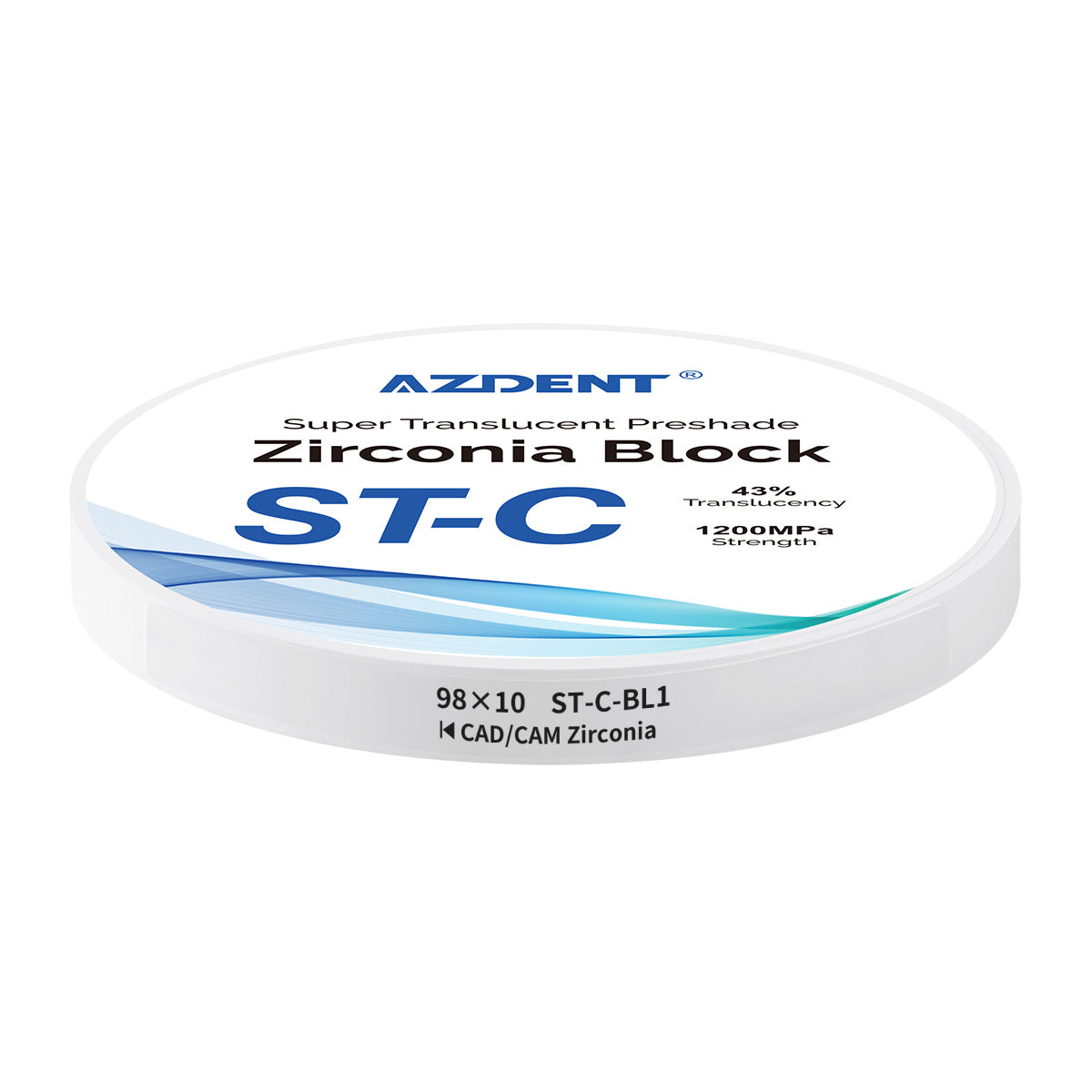 AZDENT Dental ST-C Pre-Shade Zirconia Block Disc High Translucency 98x10mm BL1 - azdentall.com