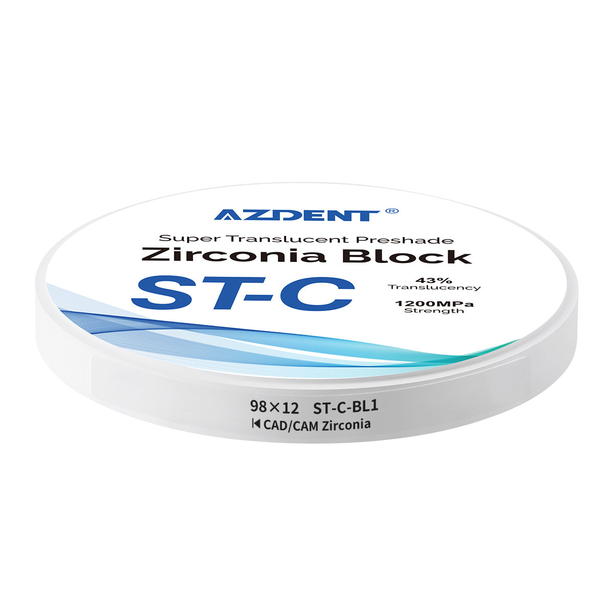 AZDENT Dental ST-C Pre-Shade Zirconia Block Disc High Translucency 98x12mm BL1 - azdentall.com