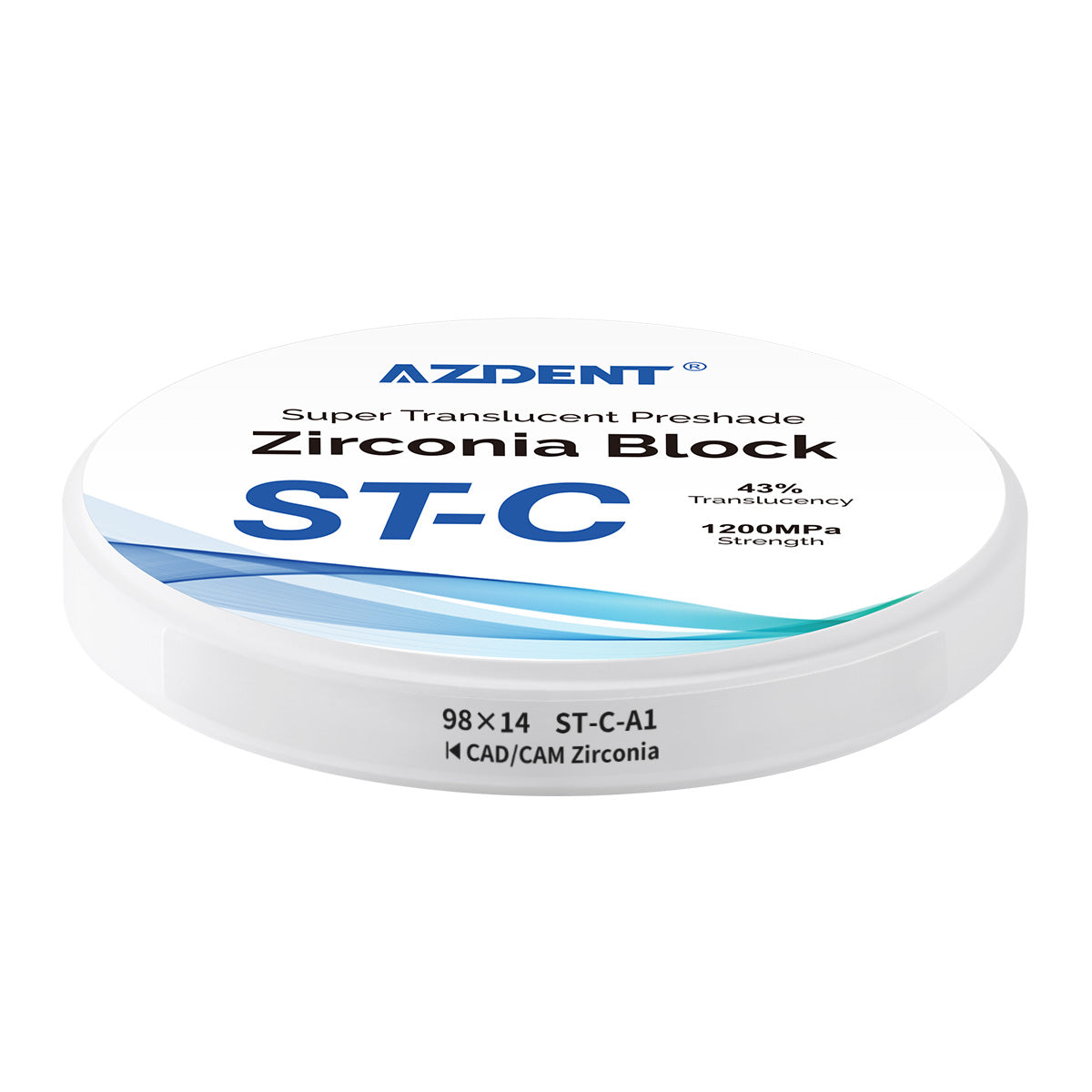 AZDENT Dental ST-C Pre-Shade Zirconia Block Disc High Translucency 98x14mm A1 - azdentall.com