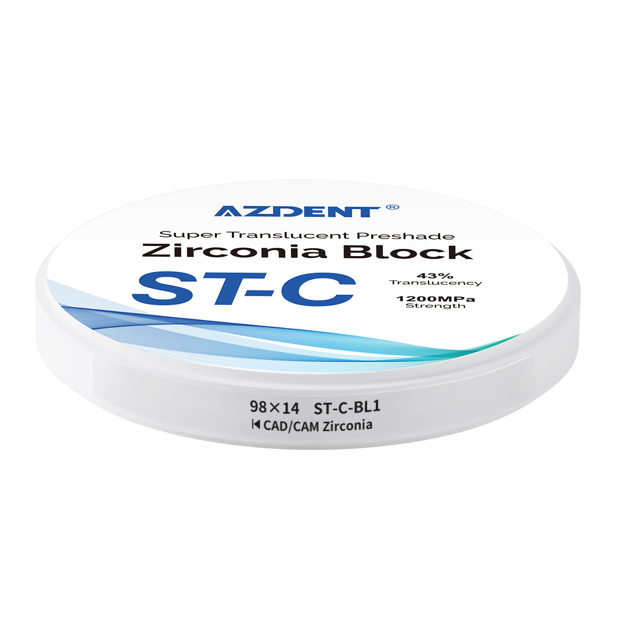 AZDENT Dental ST-C Pre-Shade Zirconia Block Disc High Translucency 98x14mm BL1 - azdentall.com