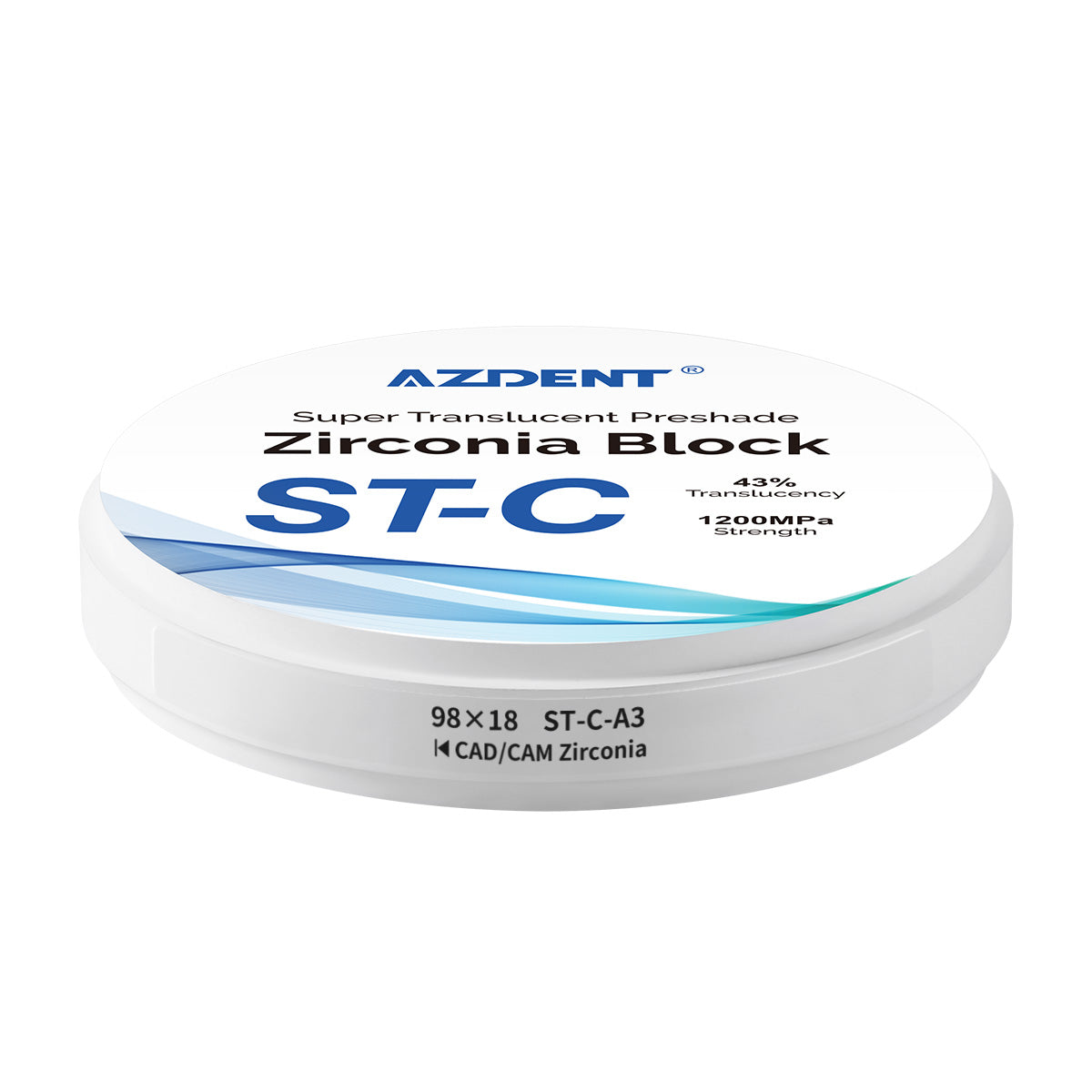 AZDENT Dental ST-C Pre-Shade Zirconia Block Disc High Translucency 98x18mm A3 - azdentall.com