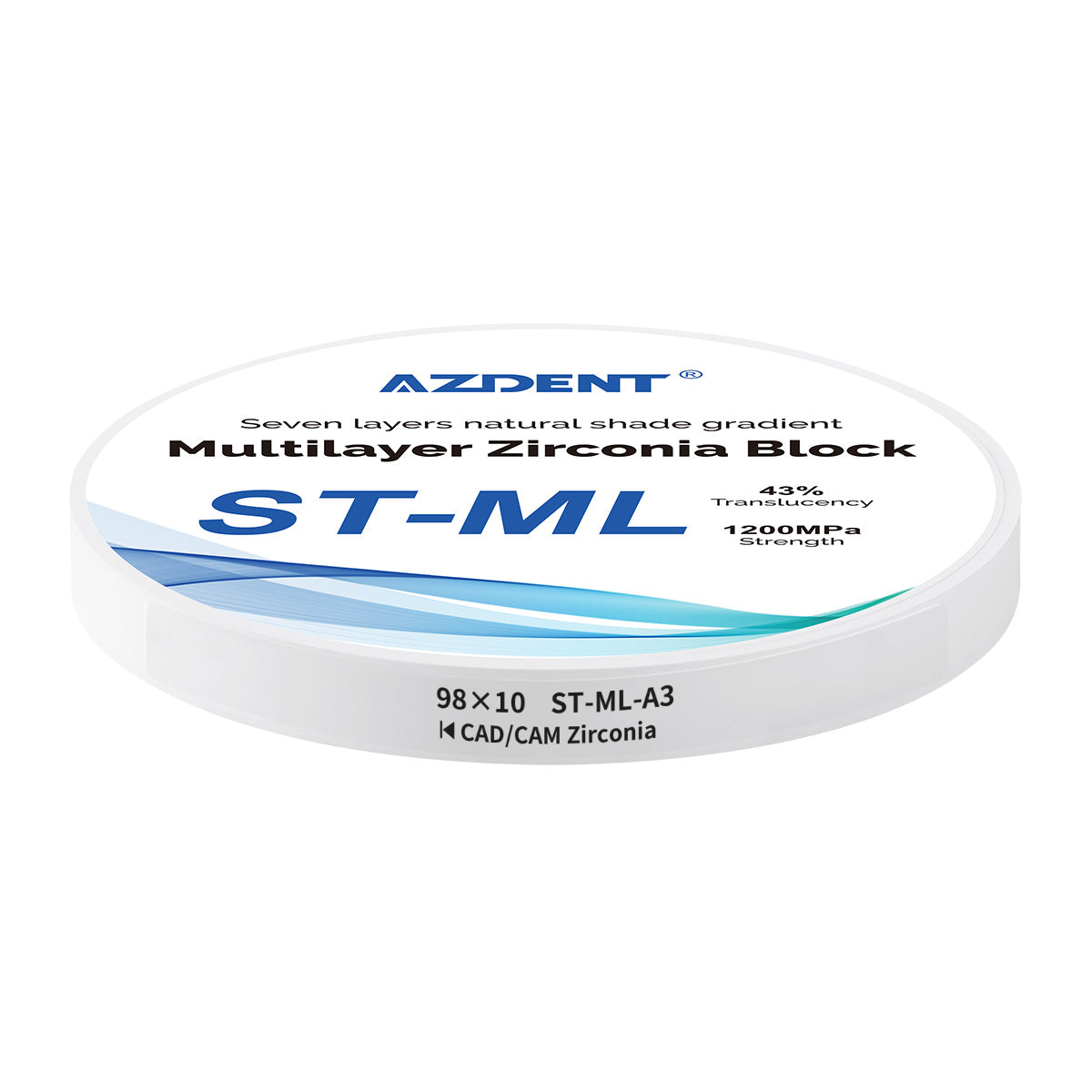 AZDENT Dental ST-ML Multilayer Zirconia Block Seven Layers Natural Shade Gradient A3 98*10mm - azdentall.com