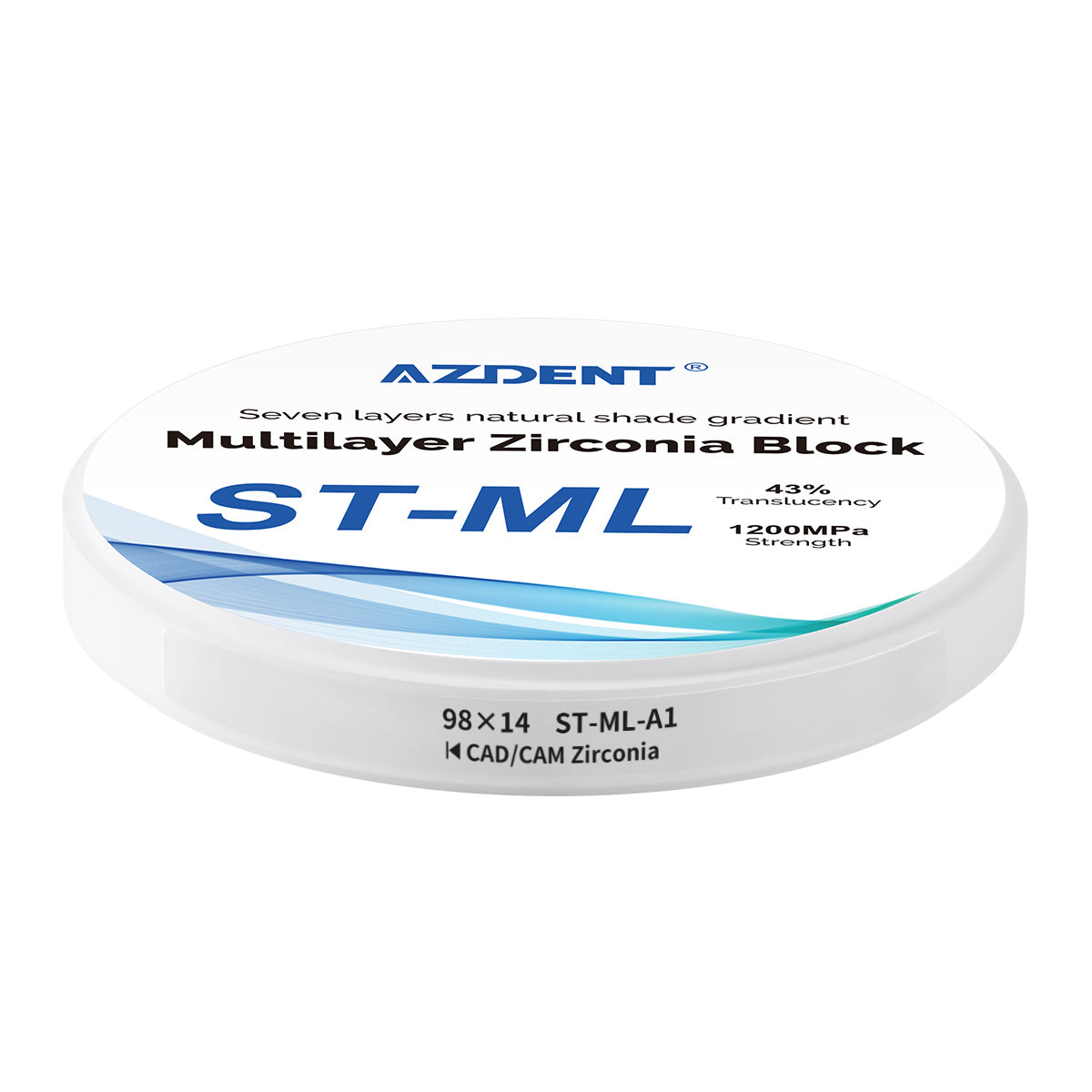 AZDENT Dental ST-ML Multilayer Zirconia Block Seven Layers Natural Shade Gradient A1 98*14mm - azdentall.com