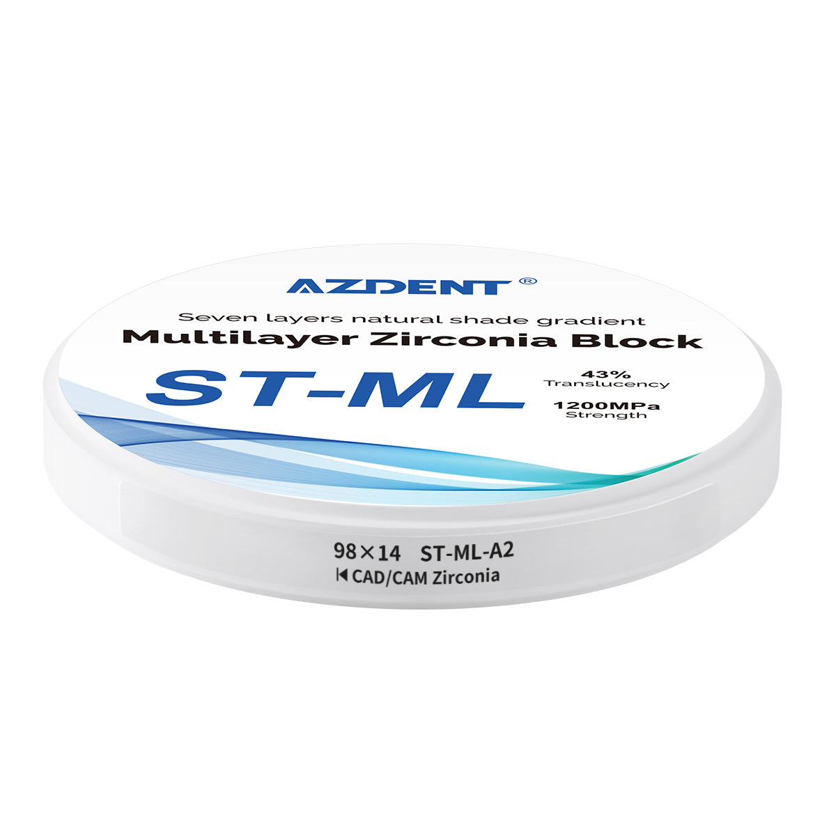 AZDENT Dental ST-ML Multilayer Zirconia Block Seven Layers Natural Shade Gradient A2 98*14mm - azdentall.com