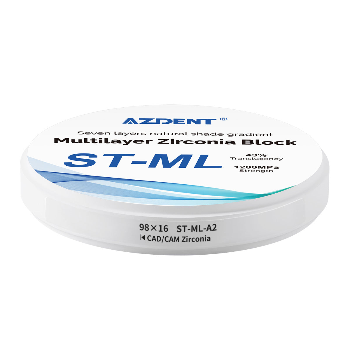 AZDENT Dental ST-ML Multilayer Zirconia Block Seven Layers Natural Shade Gradient A2 98*16mm - azdentall.com