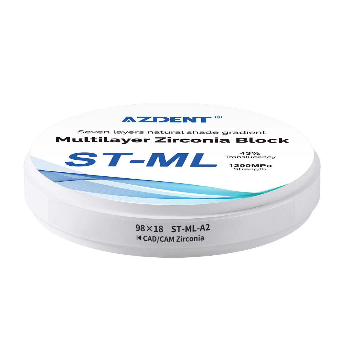 AZDENT Dental ST-ML Multilayer Zirconia Block Seven Layers Natural Shade Gradient A2 98*18mm - azdentall.com