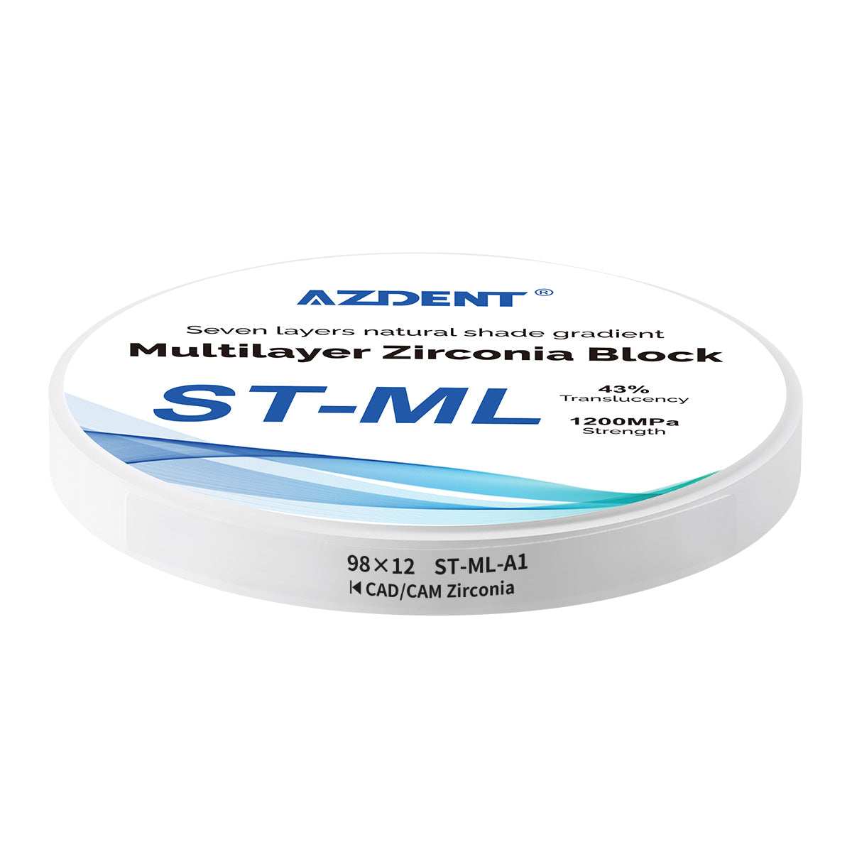 AZDENT Dental ST-ML Multilayer Zirconia Block Seven Layers Natural Shade Gradient A1 98*12mm - azdentall.com