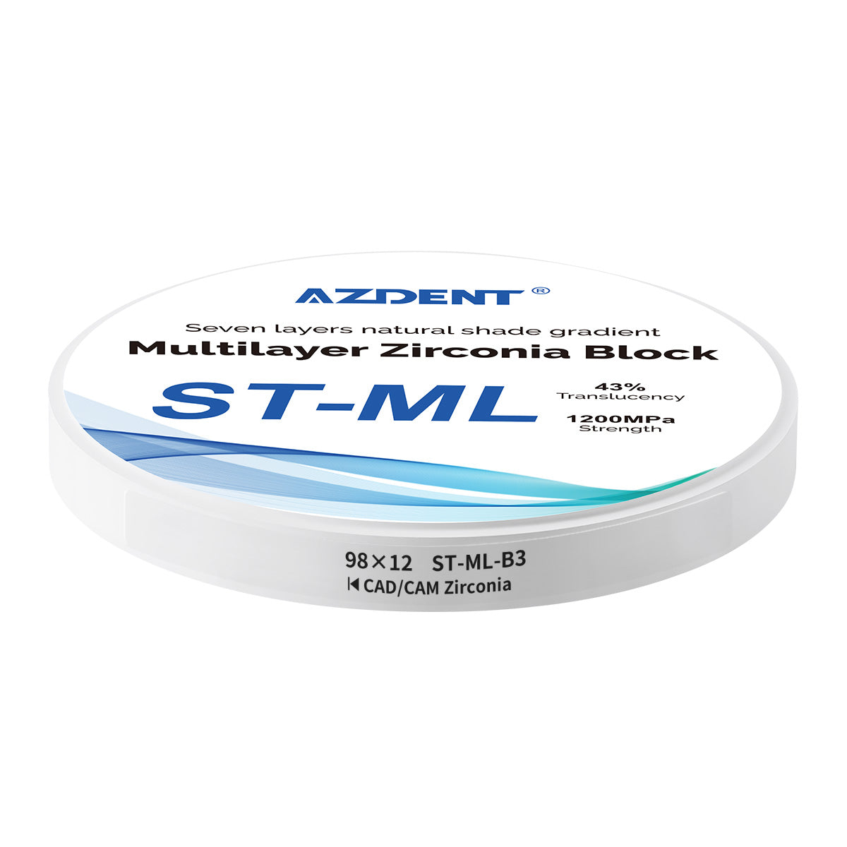 AZDENT Dental ST-ML Multilayer Zirconia Block Seven Layers Natural Shade Gradient B3 98*12mm - azdentall.com