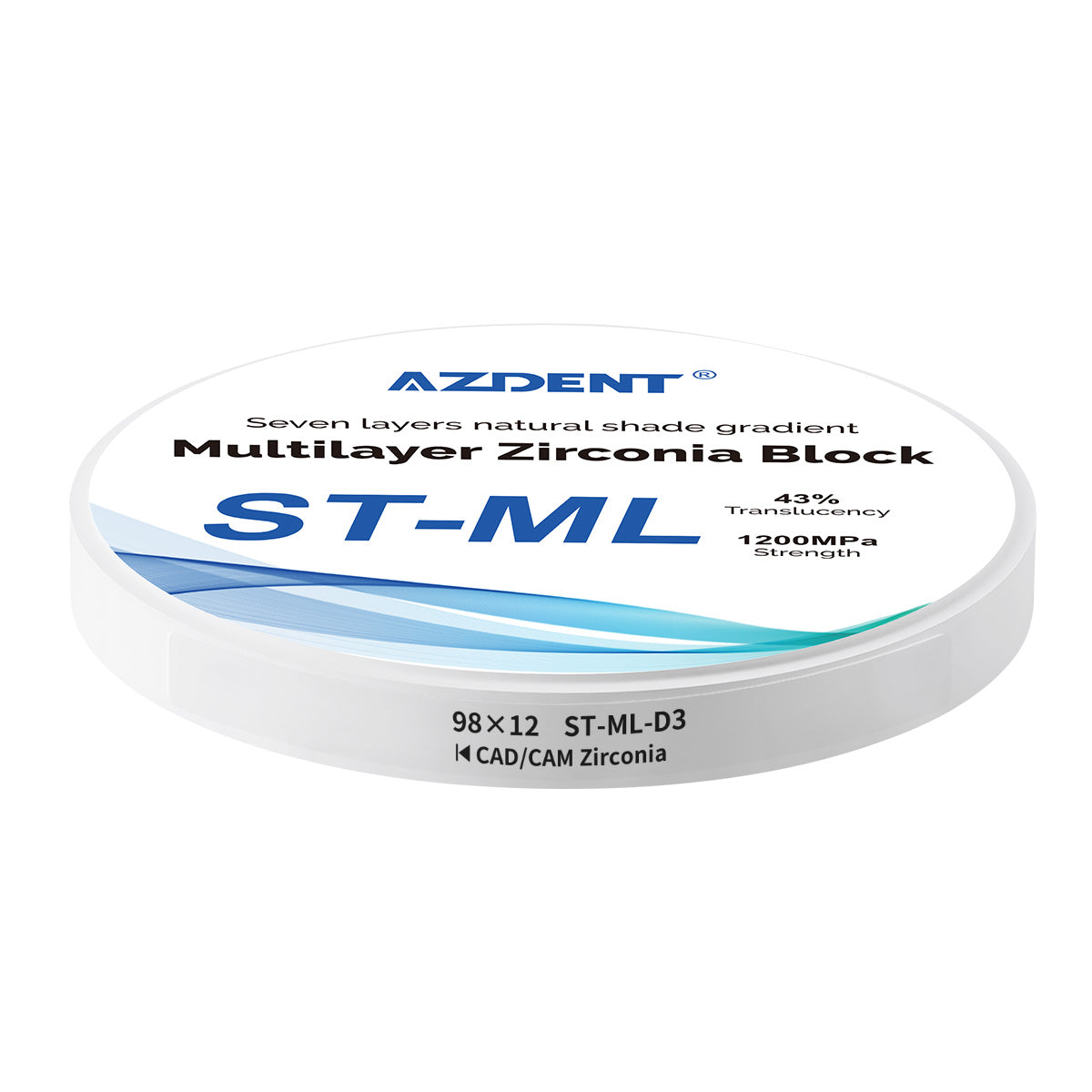 AZDENT Dental ST-ML Multilayer Zirconia Block Seven Layers Natural Shade Gradient D3 98*12mm - azdentall.com