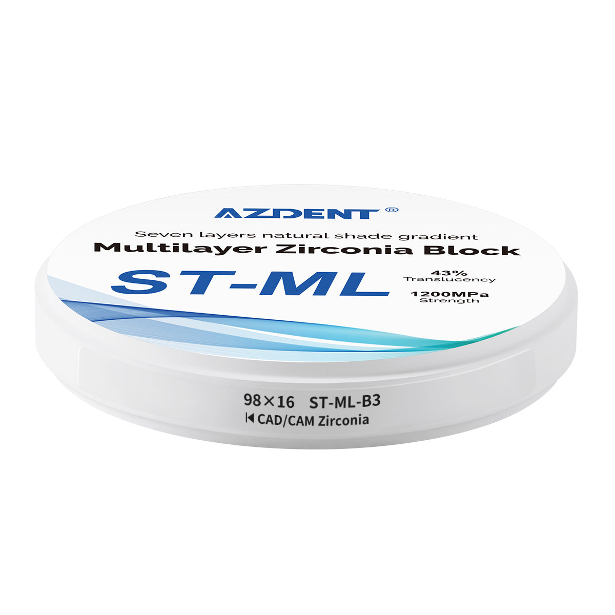 AZDENT Dental ST-ML Multilayer Zirconia Block Seven Layers Natural Shade Gradient B3 98*16mm - azdentall.com