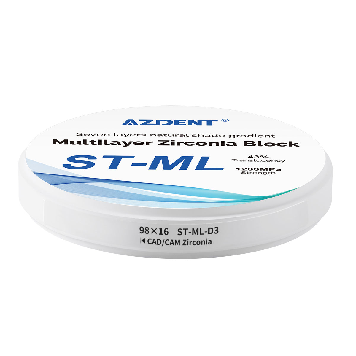 AZDENT Dental ST-ML Multilayer Zirconia Block Seven Layers Natural Shade Gradient D3 98*16mm - azdentall.com