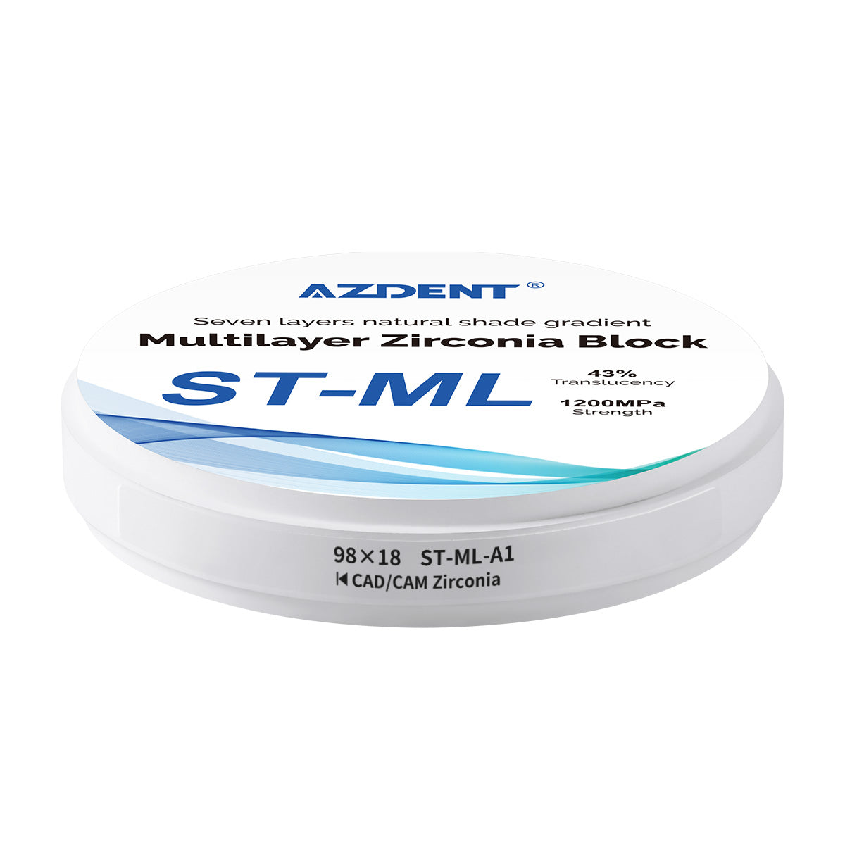 AZDENT Dental ST-ML Multilayer Zirconia Block Seven Layers Natural Shade Gradient A1 98*18mm - azdentall.com