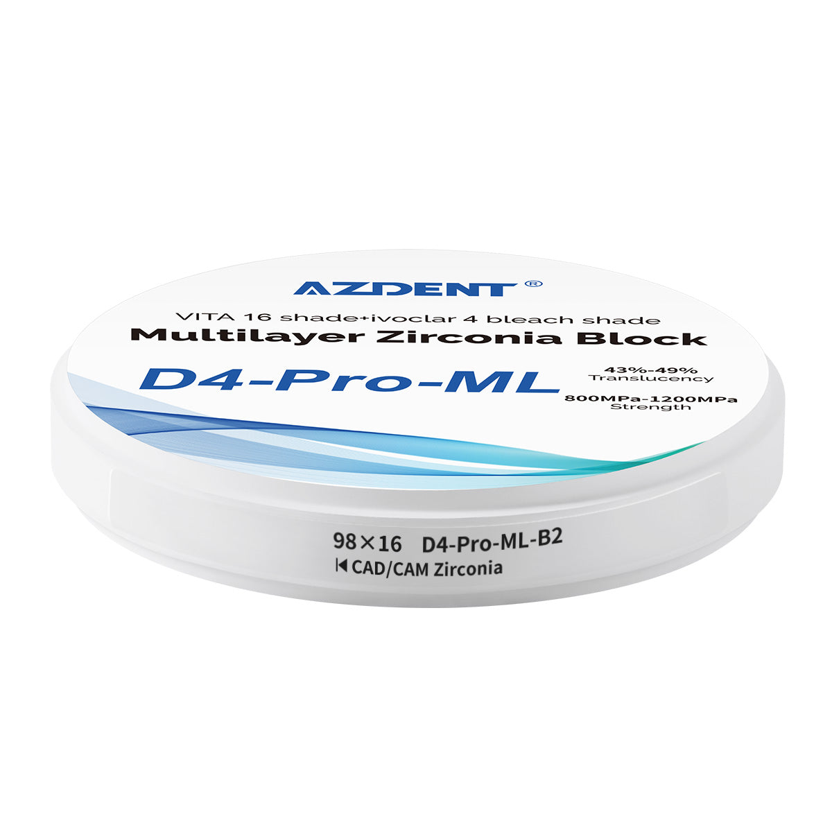 AZDENT Dental D4-Pro-ML Multilayer Zirconia Block VITA 16 Shade&Ivoclar 4 Bleach Shade B2 98*16mm - azdentall.com