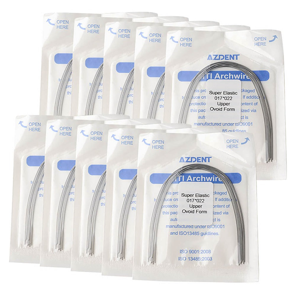 AZDENT Dental Orthodontic Archwire Niti Super Elastic Ovoid Form Rectangular 0.017 x 0.022 Upper 10pcs/Pack - azdentall.com