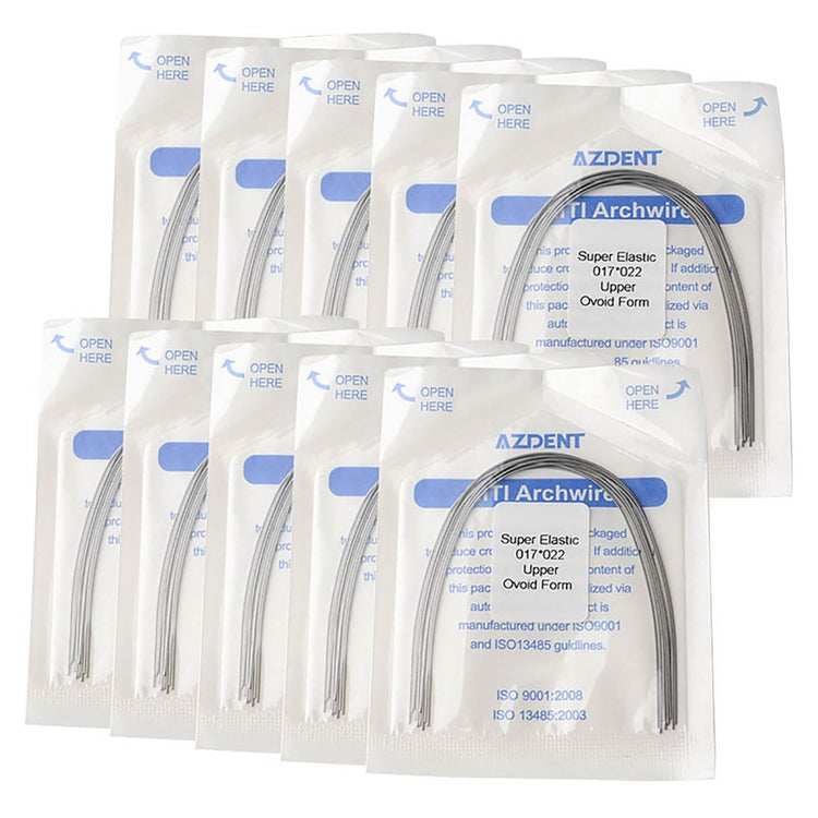 AZDENT Dental Orthodontic Archwire Niti Super Elastic Ovoid Form Rectangular 0.017 x 0.022 Upper 10pcs/Pack - azdentall.com