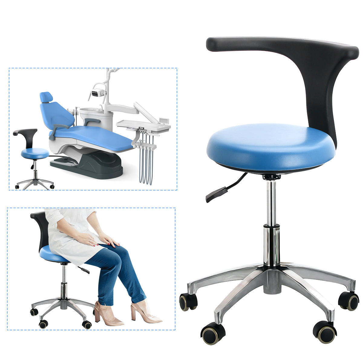 Dental Unit Chair Computer Controlled DC Motor Hard Leather with Stool J2688-A1 Sky Blue - azdentall.com