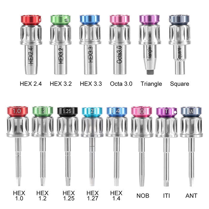 Dental Color Implant Restoration Tool Kit 14pcs Drivers With Torque Wrench and Carrying Device - azdentall.com