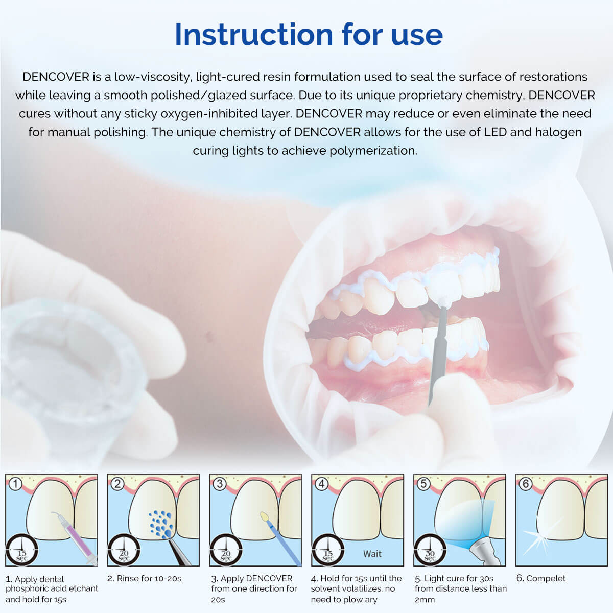 Dental DENCOVER Light Cure Liquid Polish with Brush Kit 3.0ml /Bottle - azdentall.com