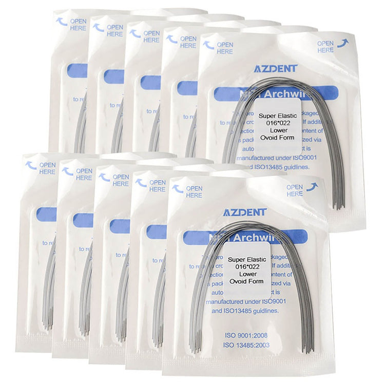 AZDENT Dental Orthodontic Archwire Niti Super Elastic Ovoid Form Rectangular 0.016 x 0.022 Lower 10pcs/Pack - azdentall.com