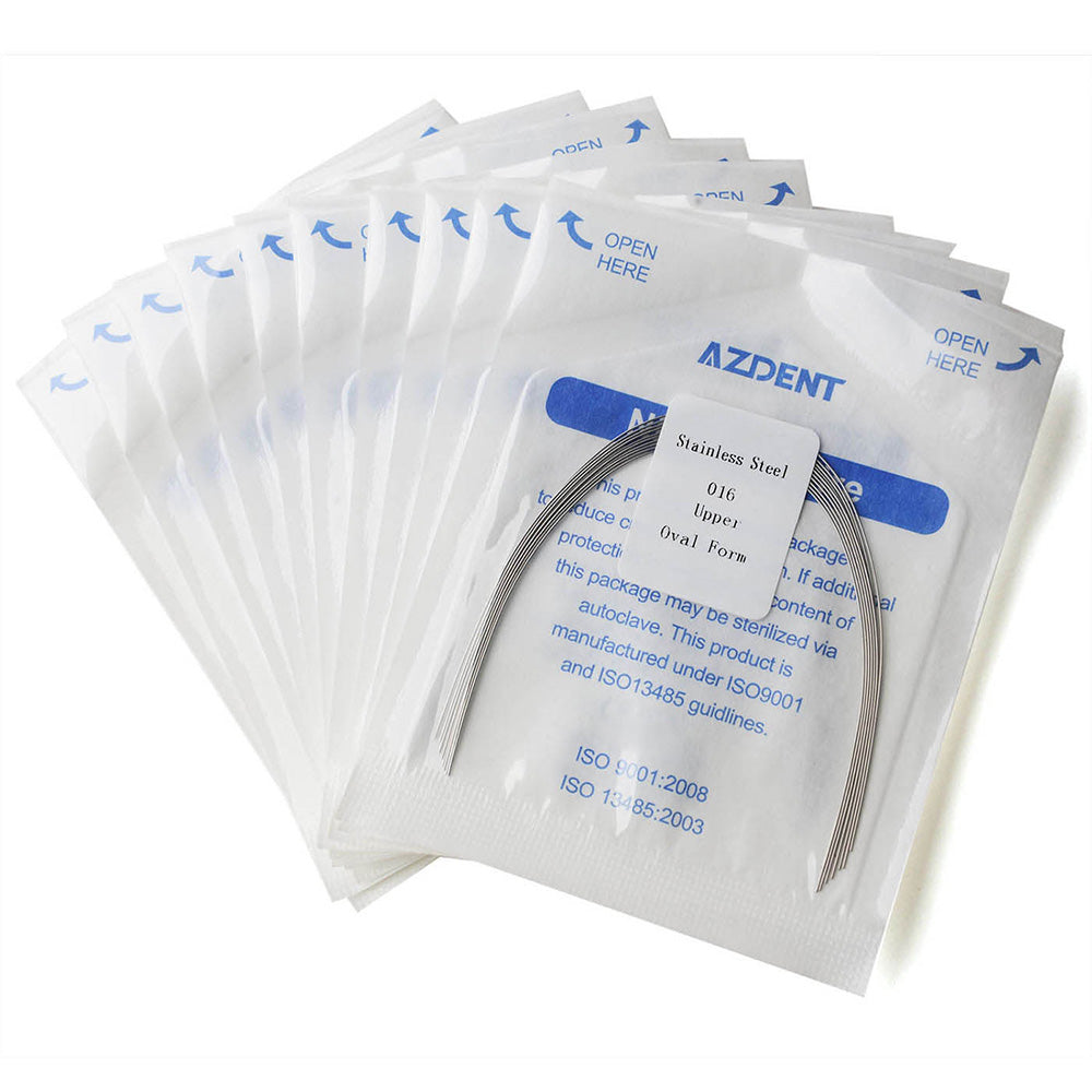 10 packs AZDENT Archwire Stainless Steel Oval Form Round 0.016 Upper 10pcs/Pack - azdentall.com
