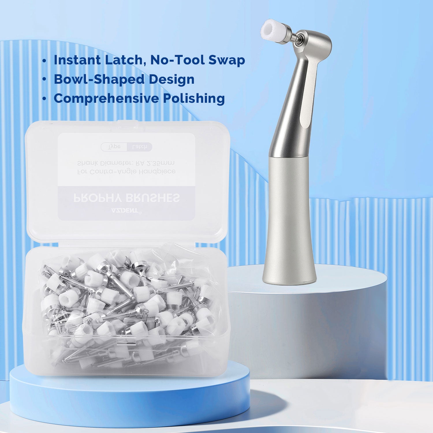 AZDENT Dental Prophy Brushes RA Latch Type Bowl Shape Nylon Soft Copper Handle 100pcs/Box - azdentall.com