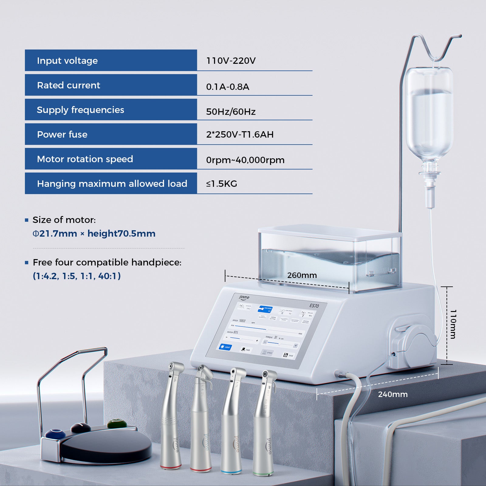 Jinme Dental Surgical System Equipping with 4 Contra Angle Electric Handpieces ES70 - azdentall.com