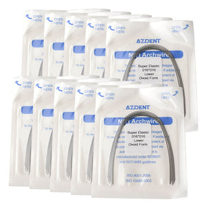 AZDENT Dental Orthodontic Archwires Niti Super Elastic Ovoid Form Rectangular 0.016 x 0.016 Lower 10pcs/Pack - azdentall.com