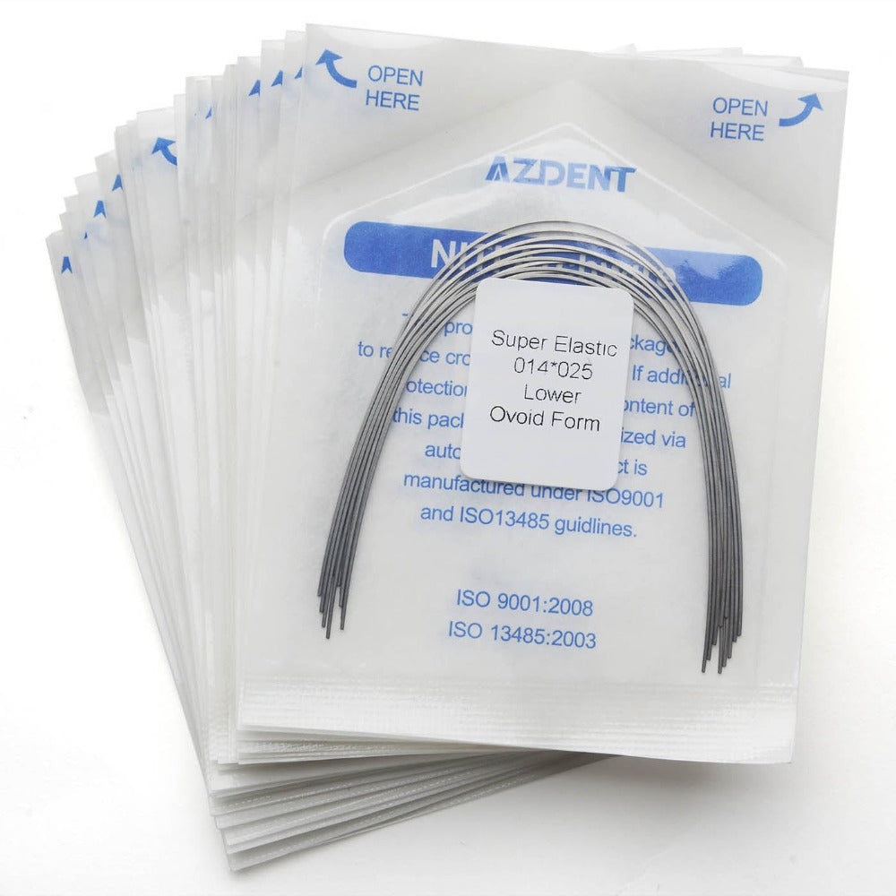 AZDENT Dental Orthodontic Archwire Niti Super Elastic Ovoid Form Rectangular 0.014 x 0.025 Lower 10pcs/Pack - azdentall.com