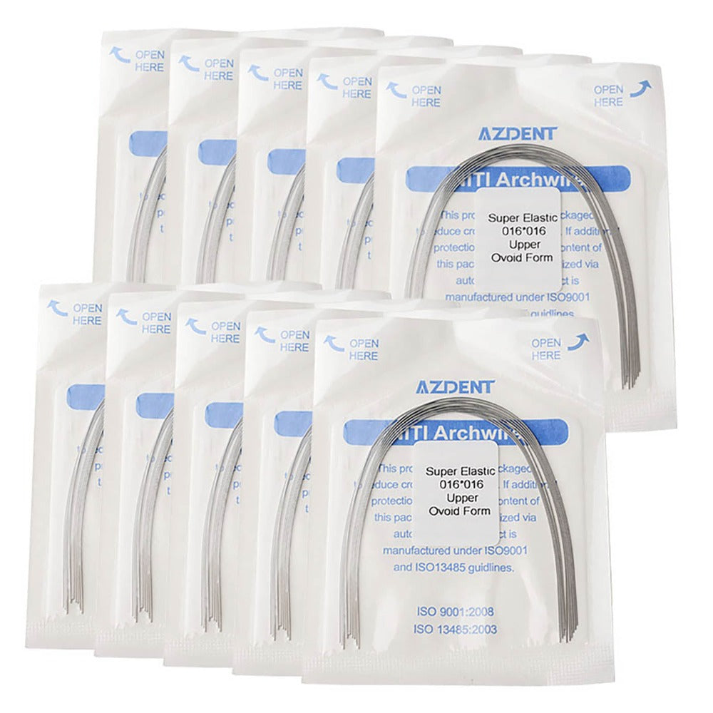 AZDENT Dental Orthodontic Archwire Niti Super Elastic Ovoid Form Rectangular 0.016 x 0.016 Upper 10pcs/Pack - azdentall.com