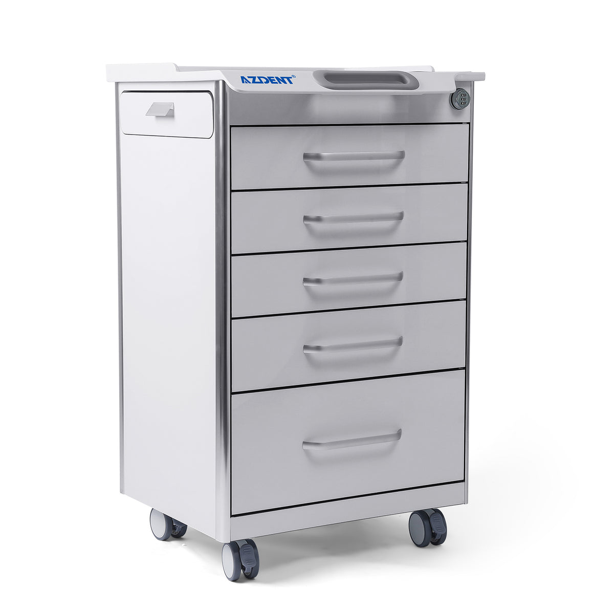 AZDENT Dental Mobile Cabinet Cart 5 Drawers with Hidden Side Auxiliary Drawer Secure Lock Power Socket - azdentall.com