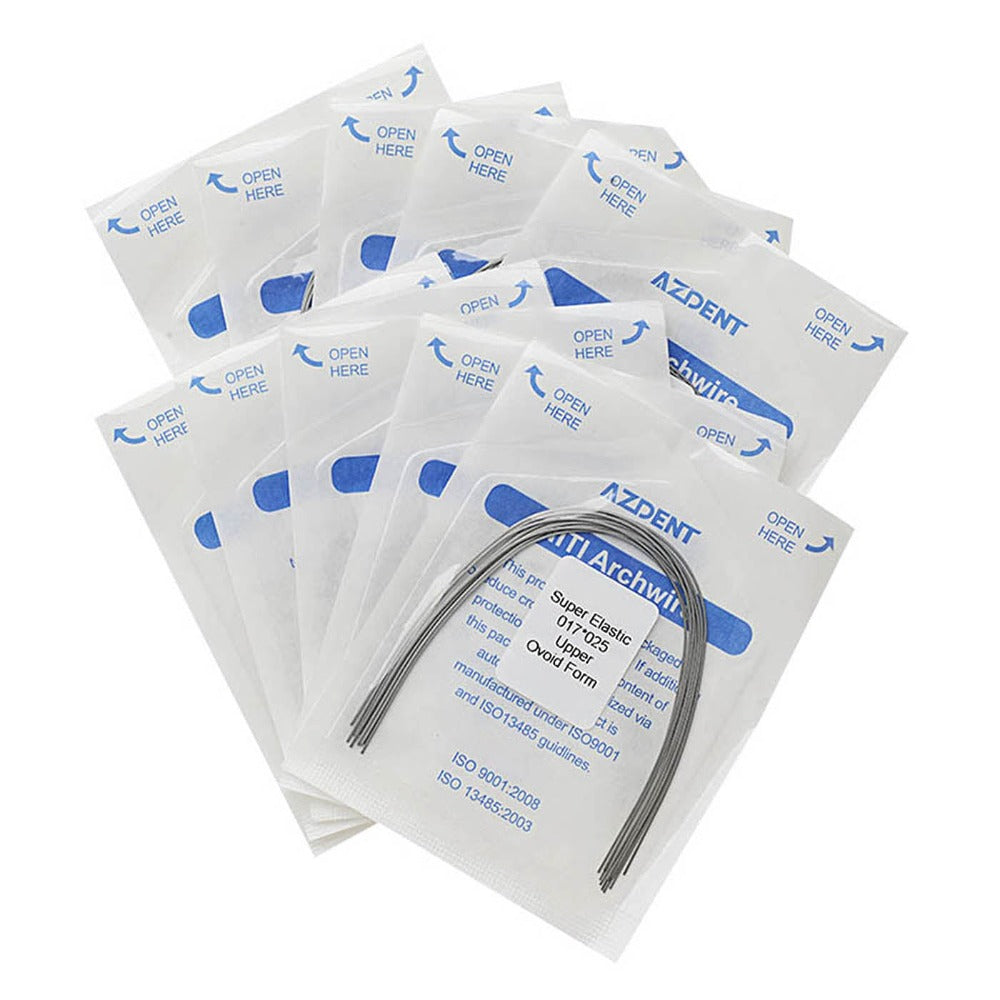 AZDENT Dental Orthodontic Archwire Niti Super Elastic Ovoid Form Rectangular 0.017 x 0.025 Upper 10pcs/Pack - azdentall.com