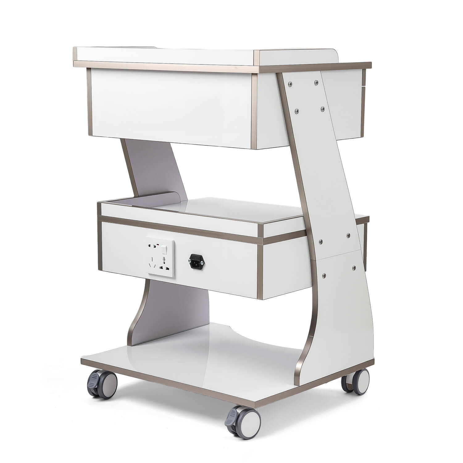 Dental Medical Mobile Cart Rolling Trolley Built-in Socket Double-Drawer Three-Tier Cart - azdentall.com