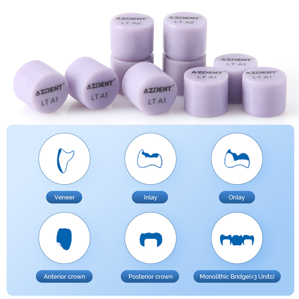 AZDENT Dental Ceramic Glass Ingots Press Lithium Disilicate Generation II Violet HT/LT/MO for Lab CAD CAM Restoration 10pcs/Box - azdentall.com