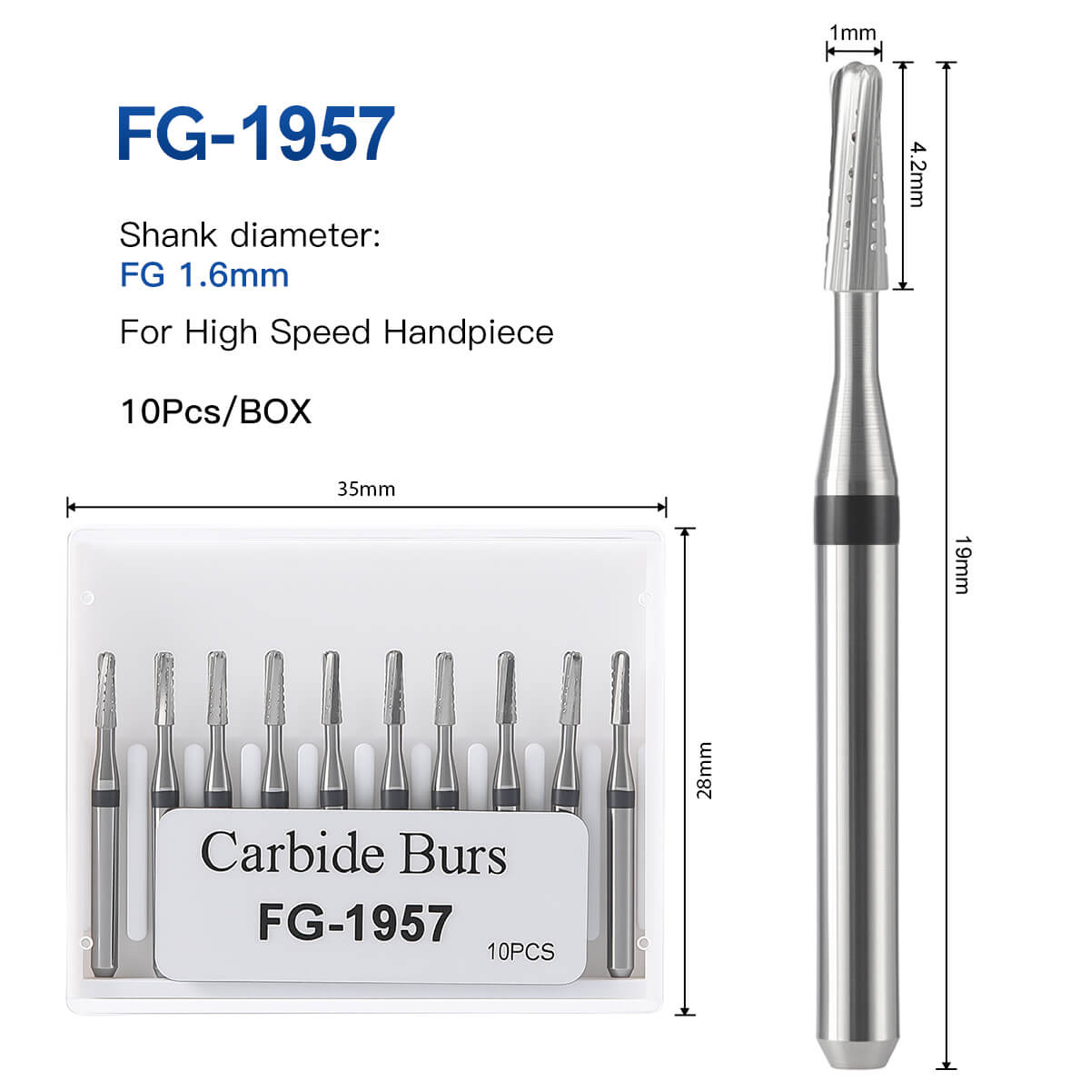 Dental Tungsten Carbide Bur FG1957 Metal Cutting 10pcs/Box - azdentall.com