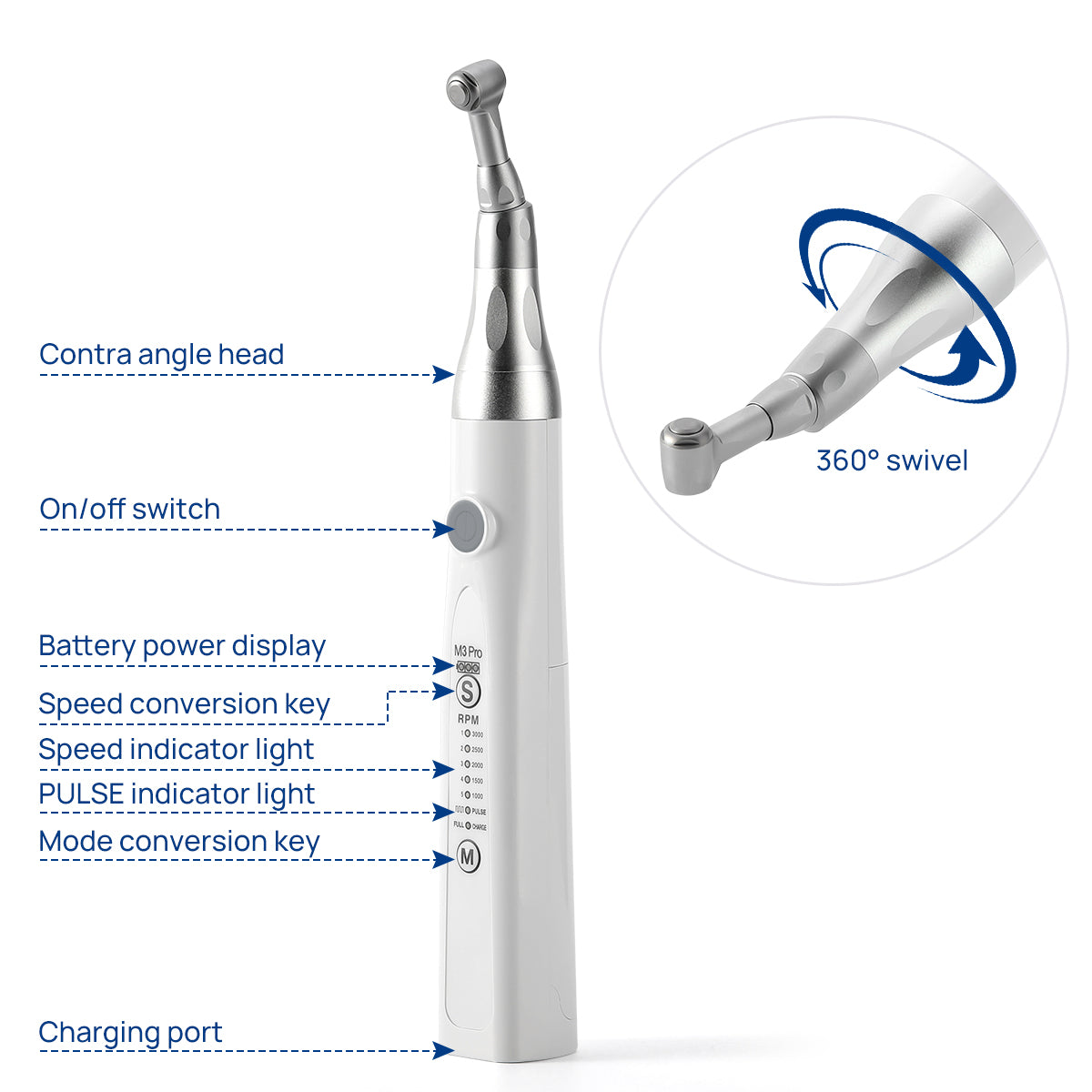 Dental Cordless Hygiene Prophy Handpieces 5 Speed Settings 360° Rotating - azdentall.com