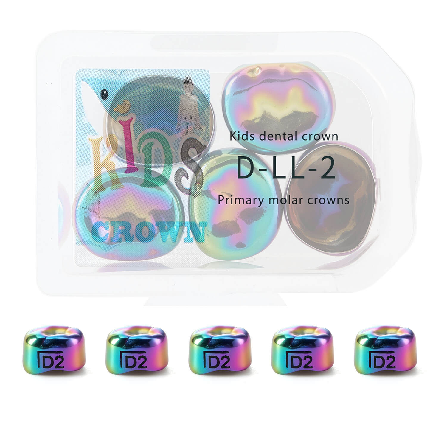 48 Sizes Dental Colored Primary Molar Kids Crown Teeth Stainless Steel Preformed Temporary Crowns 5pcs/Box