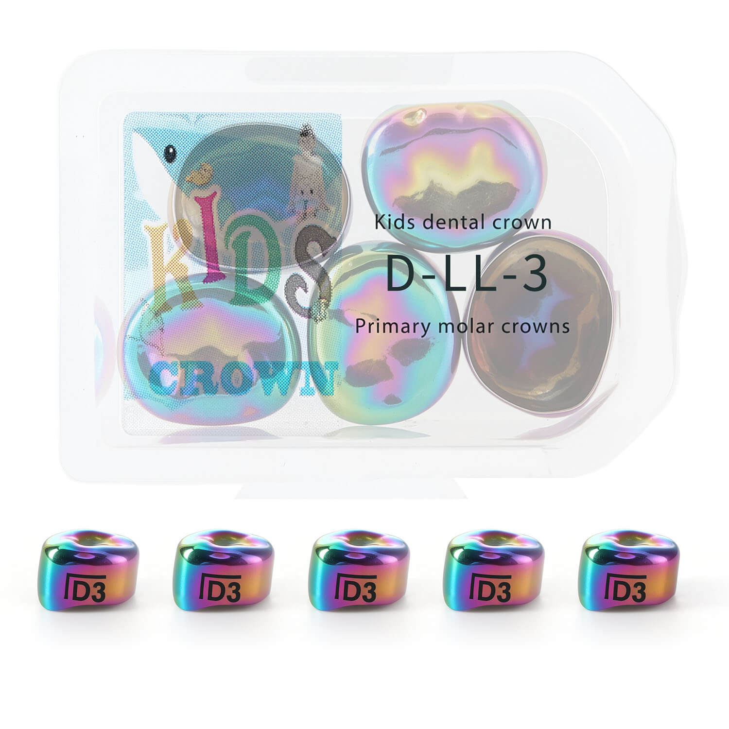 48 Sizes Dental Colored Primary Molar Kids Crown Teeth Stainless Steel Preformed Temporary Crowns 5pcs/Box